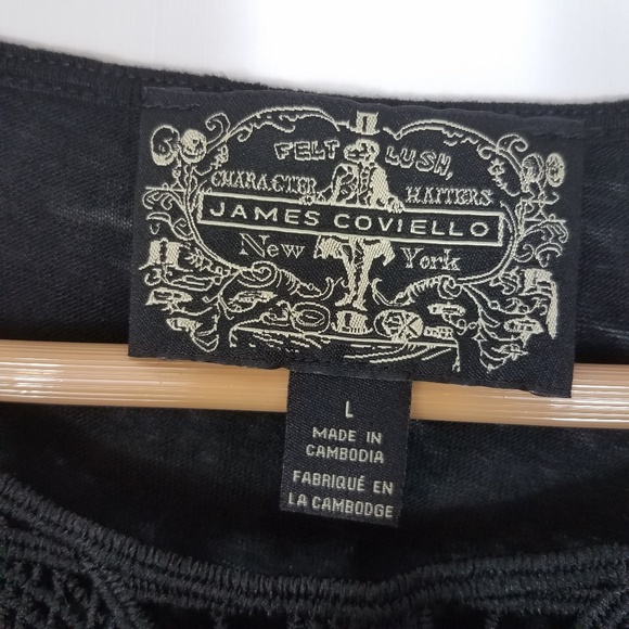 James Coviello Anthropologie Black Laced Linen Tee - Picture 4 of 5